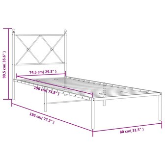 Bedframe met hoofdbord zonder matras metaal wit 75x190 cm 8