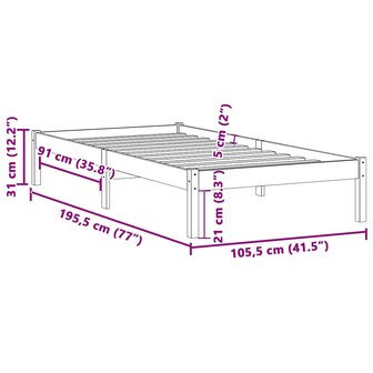 Bedframe zonder matras massief grenenhout 100x190 cm twin 9