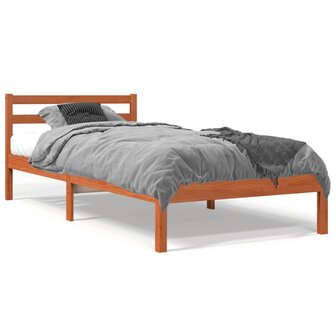 Bedframe zonder matras massief grenenhout wasbruin 90x200 cm 2