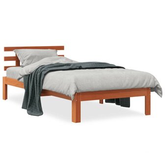 Bedframe zonder matras massief grenenhout wasbruin 75x190 cm 2