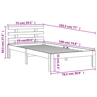 Bedframe zonder matras massief grenenhout wasbruin 75x190 cm 9