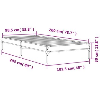 Bedframe bewerkt hout en metaal gerookt eikenkleurig 100x200 cm 9