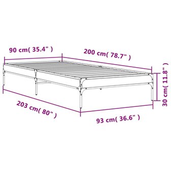 Bedframe bewerkt hout en metaal sonoma eikenkleurig 90x200 cm 9