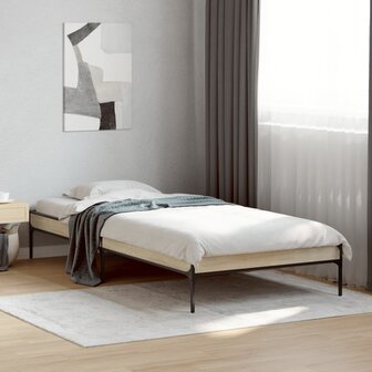 Bedframe bewerkt hout en metaal sonoma eikenkleurig 90x190 cm 1