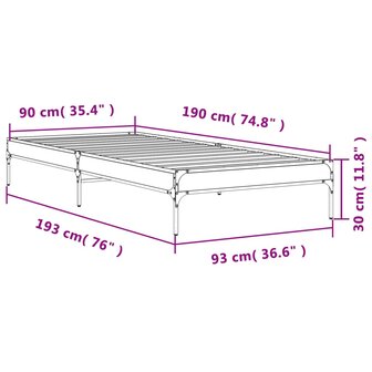 Bedframe bewerkt hout en metaal sonoma eikenkleurig 90x190 cm 9