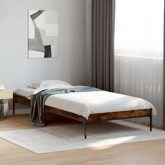 Bedframe bewerkt hout en metaal gerookt eikenkleurig 75x190 cm 1