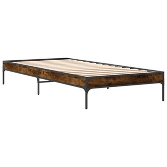 Bedframe bewerkt hout en metaal gerookt eikenkleurig 75x190 cm 6