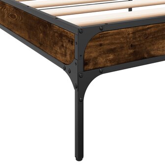 Bedframe bewerkt hout en metaal gerookt eikenkleurig 75x190 cm 7