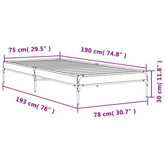 Bedframe bewerkt hout en metaal gerookt eikenkleurig 75x190 cm 9