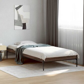 Bedframe bewerkt hout en metaal bruin eikenkleurig 75x190 cm 1