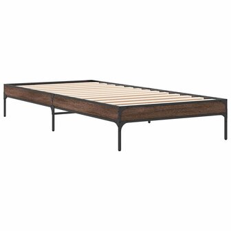 Bedframe bewerkt hout en metaal bruin eikenkleurig 75x190 cm 3