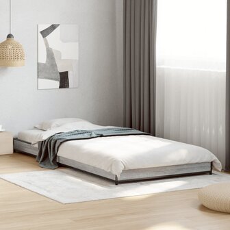 Bedframe bewerkt hout en metaal grijs sonoma eiken 100x200 cm 1