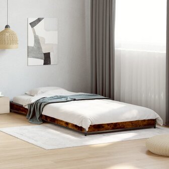 Bedframe bewerkt hout en metaal gerookt eikenkleurig 75x190 cm 1