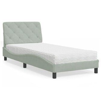 Bed met matras fluweel lichtgrijs 90x190 cm 1