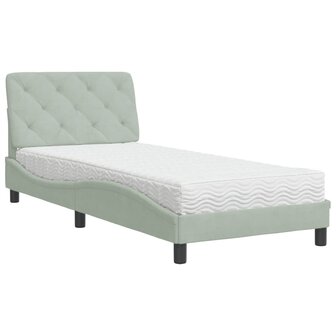 Bed met matras fluweel lichtgrijs 90x190 cm 2