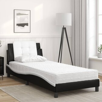 Bed met matras kunstleer zwart en wit 100x200 cm 3