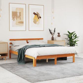 Bed met matras massief grenenhout wasbruin 140x190 cm 1