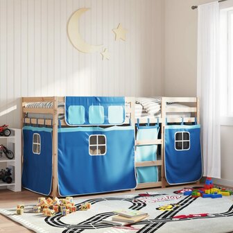 Stapelbed met gordijnen 75x190 cm massief grenenhout blauw 1
