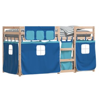 Stapelbed met gordijnen 75x190 cm massief grenenhout blauw 4