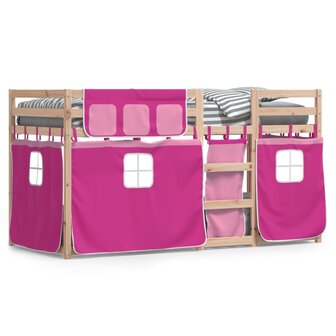 Stapelbed met gordijnen 75x190 cm grenenhout roze 2