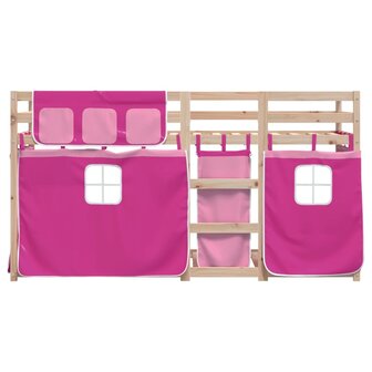 Stapelbed met gordijnen 75x190 cm grenenhout roze 5
