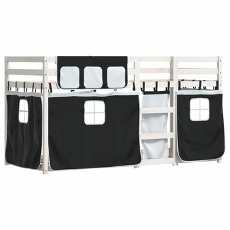 Stapelbed met gordijnen 75x190 cm grenenhout wit en zwart 3