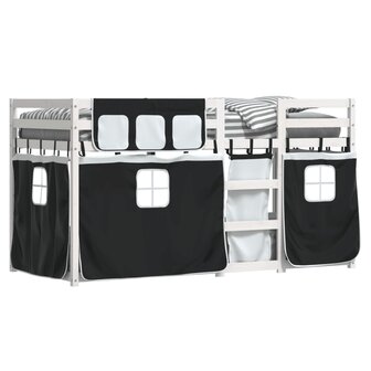 Stapelbed met gordijnen 75x190 cm grenenhout wit en zwart 4