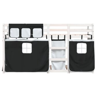 Stapelbed met gordijnen 75x190 cm grenenhout wit en zwart 5