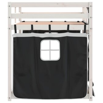 Stapelbed met gordijnen 75x190 cm grenenhout wit en zwart 6