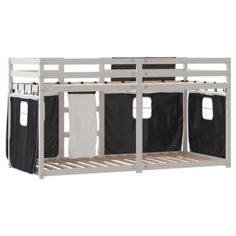 Stapelbed met gordijnen 75x190 cm grenenhout wit en zwart 7