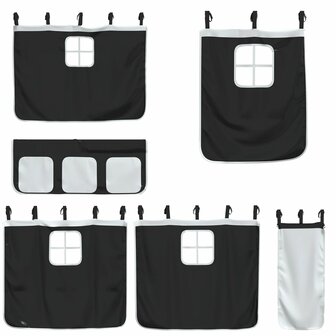 Stapelbed met gordijnen 75x190 cm grenenhout wit en zwart 9