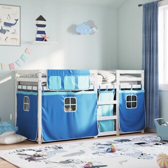 Stapelbed met gordijnen 75x190 cm massief grenenhout blauw 1