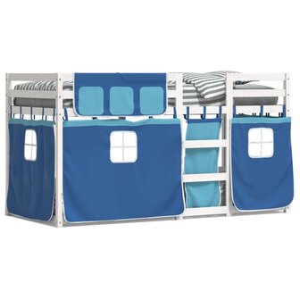 Stapelbed met gordijnen 75x190 cm massief grenenhout blauw 2