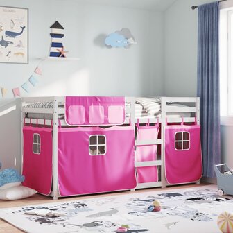 Stapelbed met gordijnen 75x190 cm grenenhout roze 1