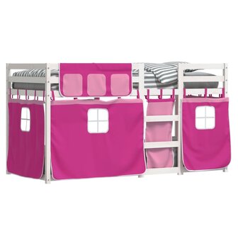 Stapelbed met gordijnen 75x190 cm grenenhout roze 4