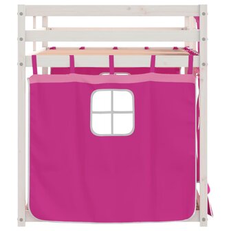 Stapelbed met gordijnen 75x190 cm grenenhout roze 6