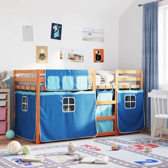 Stapelbed met gordijnen 80x200 cm massief grenenhout blauw 1