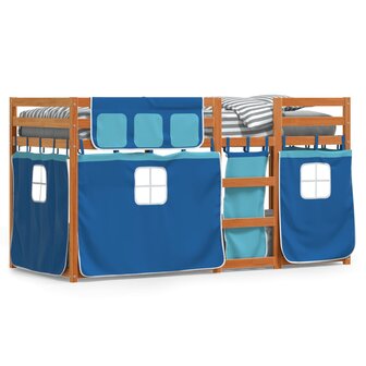 Stapelbed met gordijnen 75x190 cm massief grenenhout blauw 2