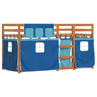 Stapelbed met gordijnen 75x190 cm massief grenenhout blauw 3