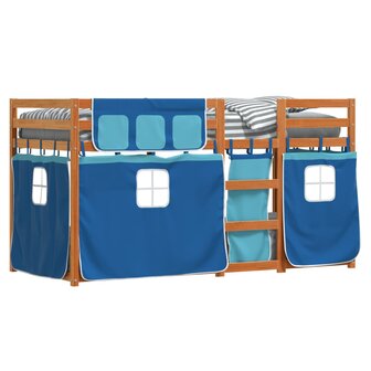 Stapelbed met gordijnen 75x190 cm massief grenenhout blauw 4