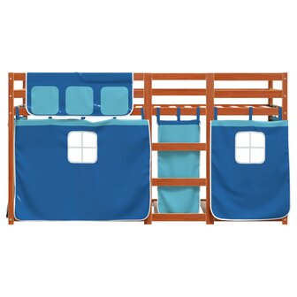 Stapelbed met gordijnen 75x190 cm massief grenenhout blauw 5