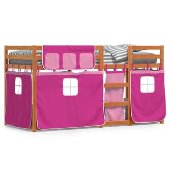 Stapelbed met gordijnen 75x190 cm grenenhout roze 2