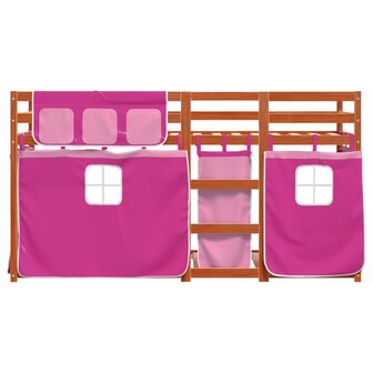 Stapelbed met gordijnen 75x190 cm grenenhout roze 4