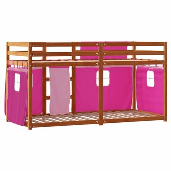 Stapelbed met gordijnen 75x190 cm grenenhout roze 6