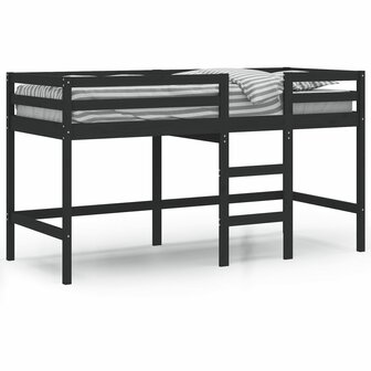 Kinderhoogslaper met ladder 90x200 cm massief grenenhout zwart 2