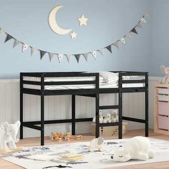 Kinderhoogslaper met ladder 90x190 cm massief grenenhout zwart 1