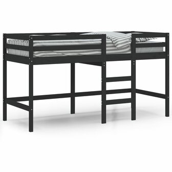 Kinderhoogslaper met ladder 90x190 cm massief grenenhout zwart 2