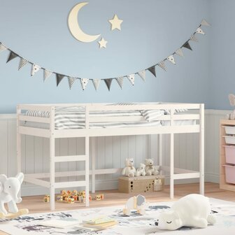 Kinderhoogslaper met ladder 90x200 cm massief grenenhout wit 1