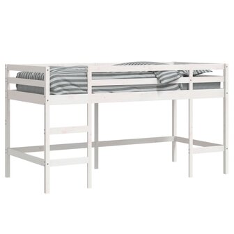 Kinderhoogslaper met ladder 90x200 cm massief grenenhout wit 4