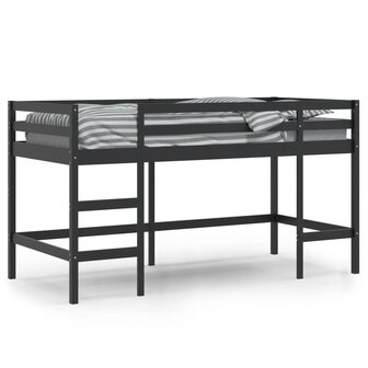 Kinderhoogslaper met ladder 90x200 cm massief grenenhout zwart 2
